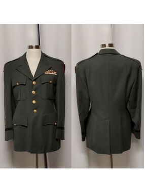 Vintage US Army Korean War Patches Dress Jacket 1956 Serge Wool Forest‎ Green